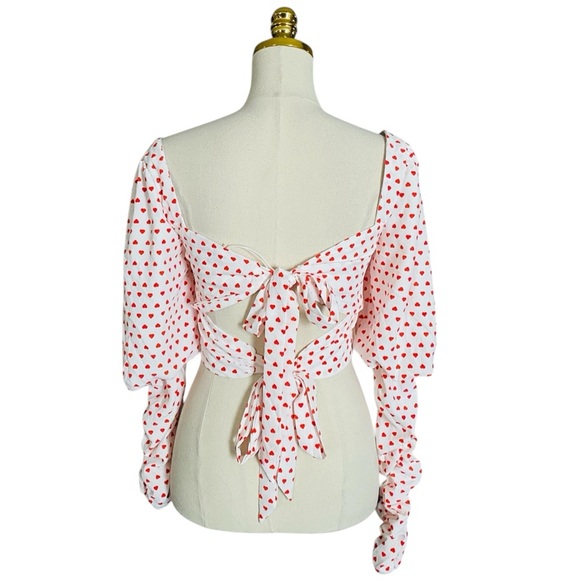 ASOS Collective the Label Bow Back Crop Top in Ditsy Red Hearts Print Size 2 - Picture 7 of 8
